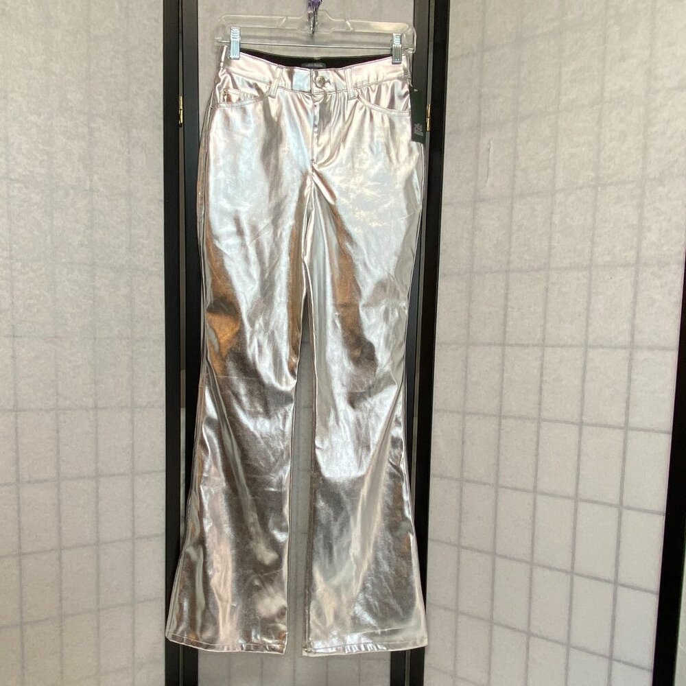 Wild Fable Silver Metallic High Rise Flare Jeans NWT Stretch Faux Leather